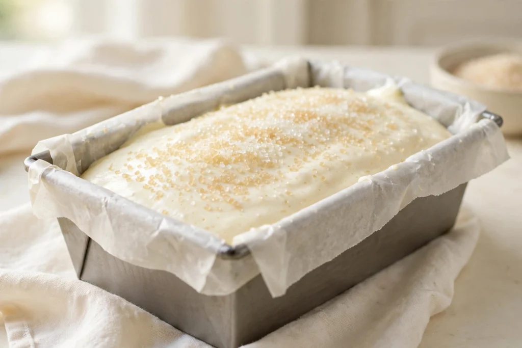 Flour, baking powder, and salt whisked together in a bowl for 3-ingredient ice cream bread.